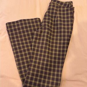 FOREVER 21 WOMENS BURGUNDY PLAID MID RISE FLARE PANTS